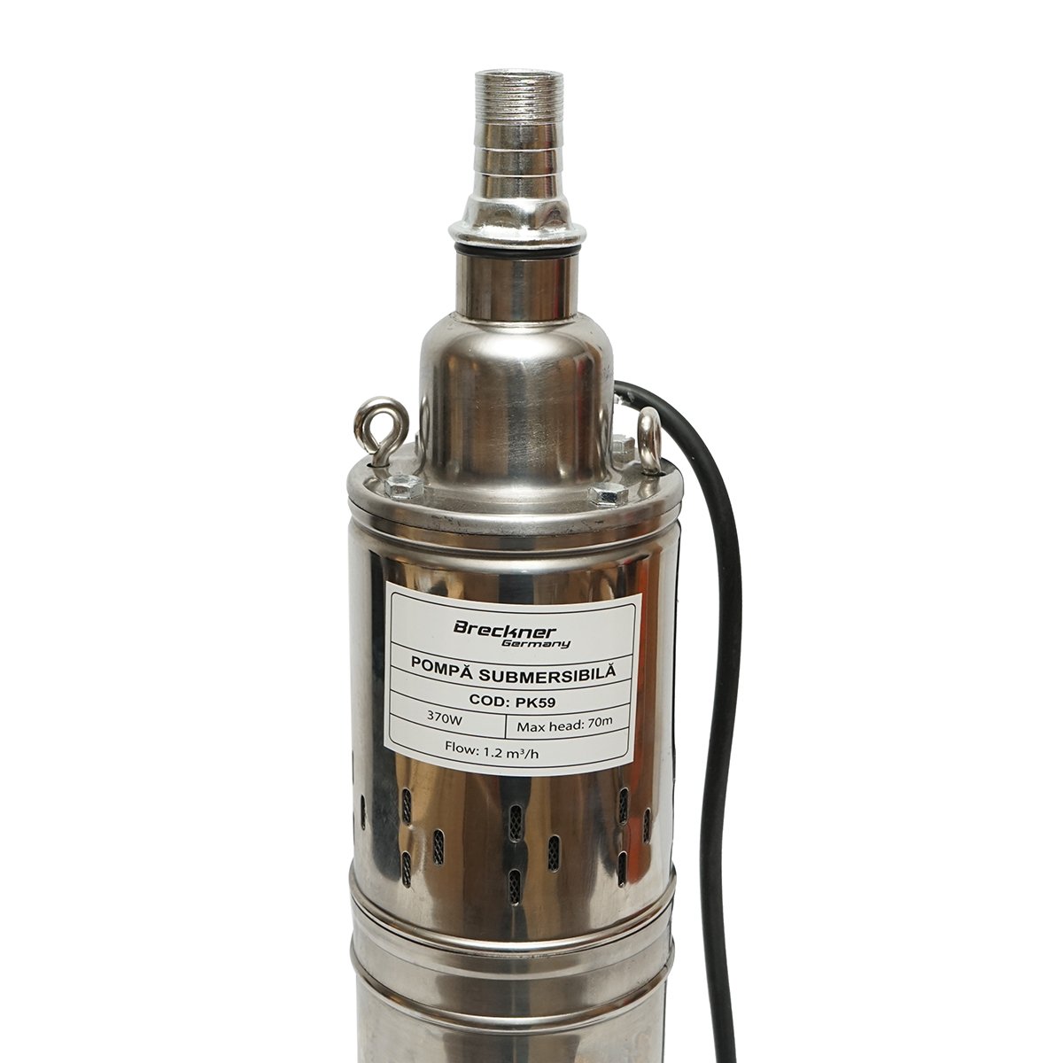 Pompa apa submersibila 370W 220V, D100mm, 20 l/min, 1.2 m3/h, H70m, motor uscat 2860 rpm 4QGD1.2-50-0.37 Breckner Germany